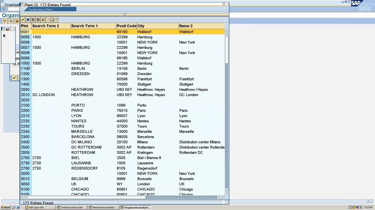SAP IMG screen with "Define, copy, delete, check plant" highlighted under "Logistics - General"