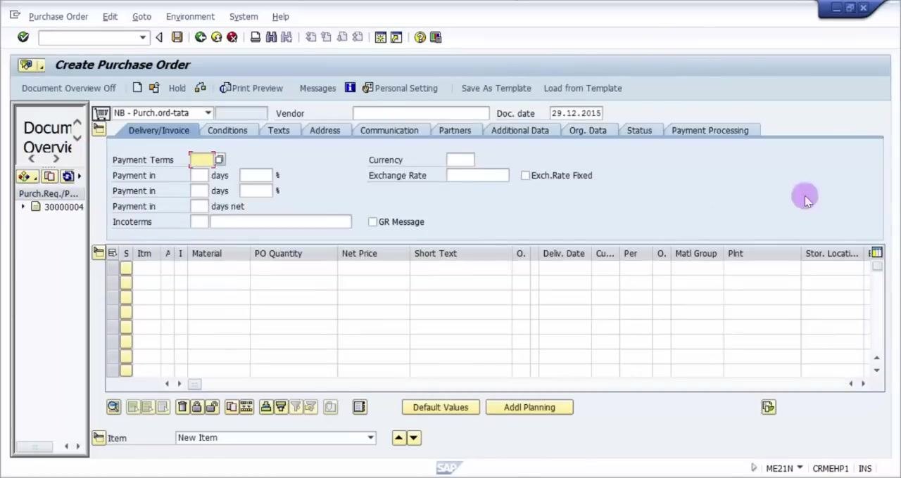 SAP Easy Access screen with all four creation methods highlighted, with emphasis on ME59N
