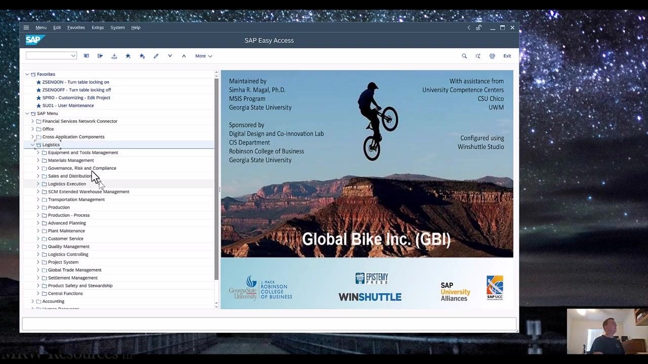 SAP Easy Access screen showing the Global Bike Inc. (GBI) welcome message and menu tree