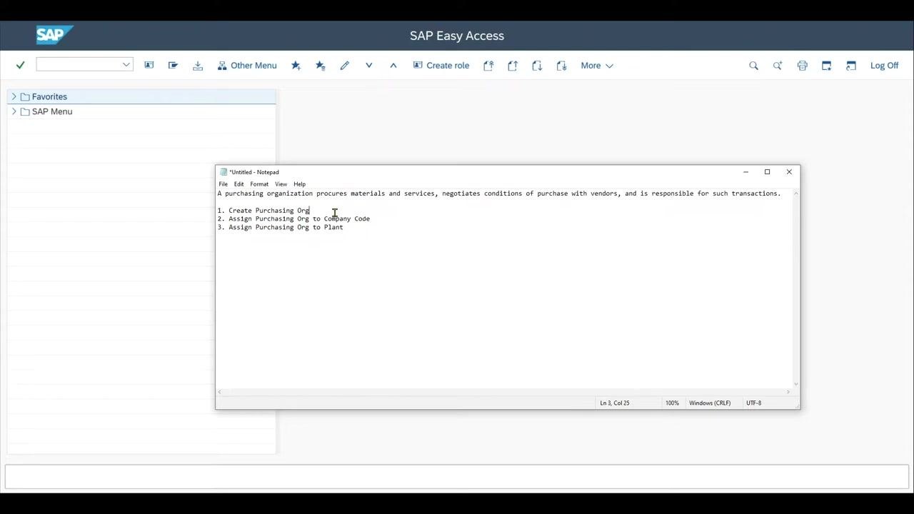SAP screen showing "Change View 'Purchasing Organizations': Overview" with existing entries 0001 and 0002