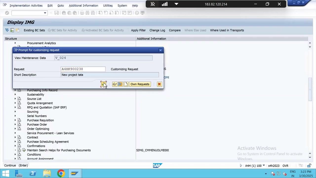 Prompt for customizing request dialog with request number and description filled in, ready to confirm