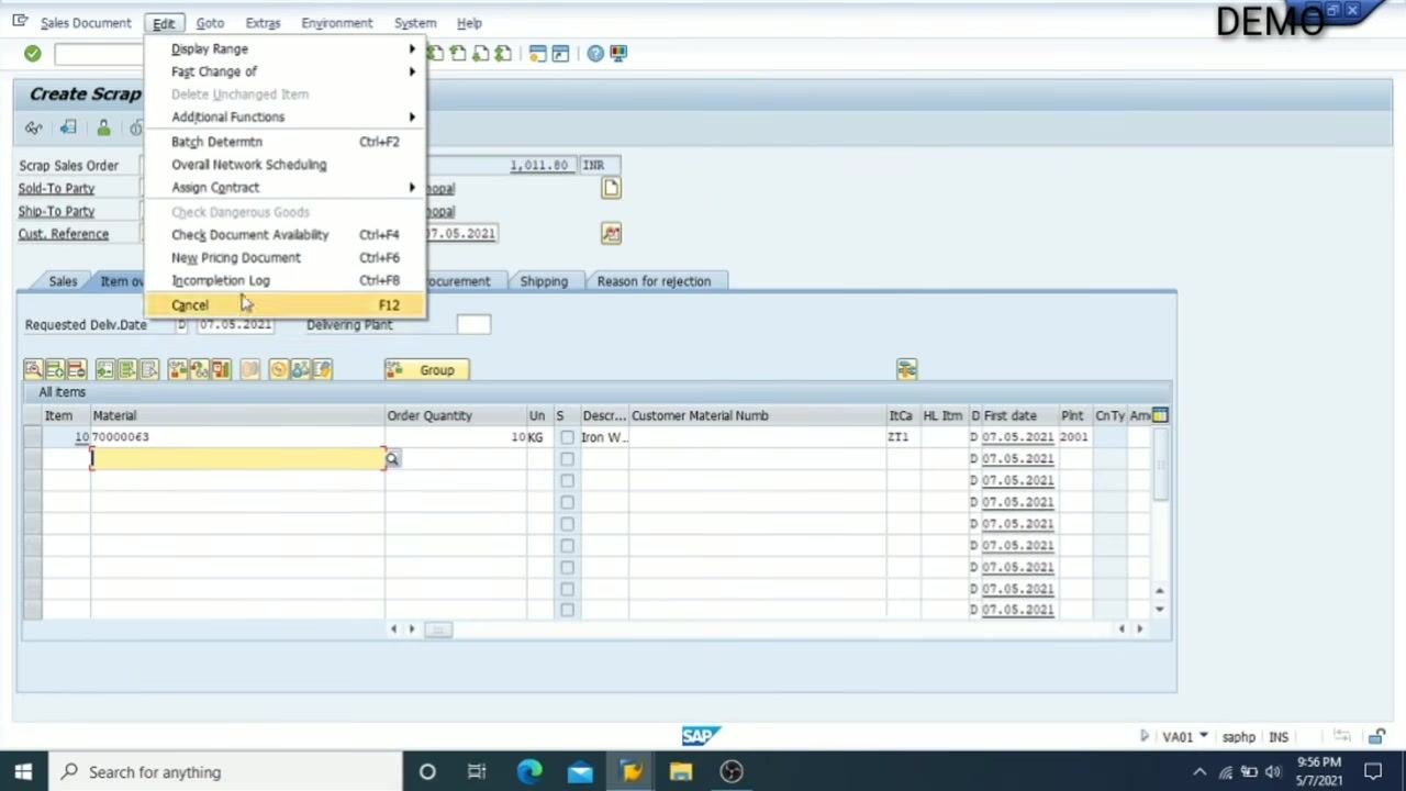 Edit menu open with 'Incompletion Log' highlighted, showing options for checking document completeness