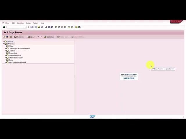 SAP Easy Access main screen with navigation tree and IDES ERP label