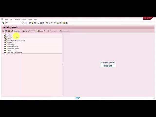 SAP Easy Access main menu with navigation tree and system information
