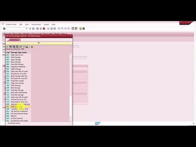 Create Transfer Order: Initial Screen with Warehouse Number 089, Movement Type 501, and Quantity Requested 100