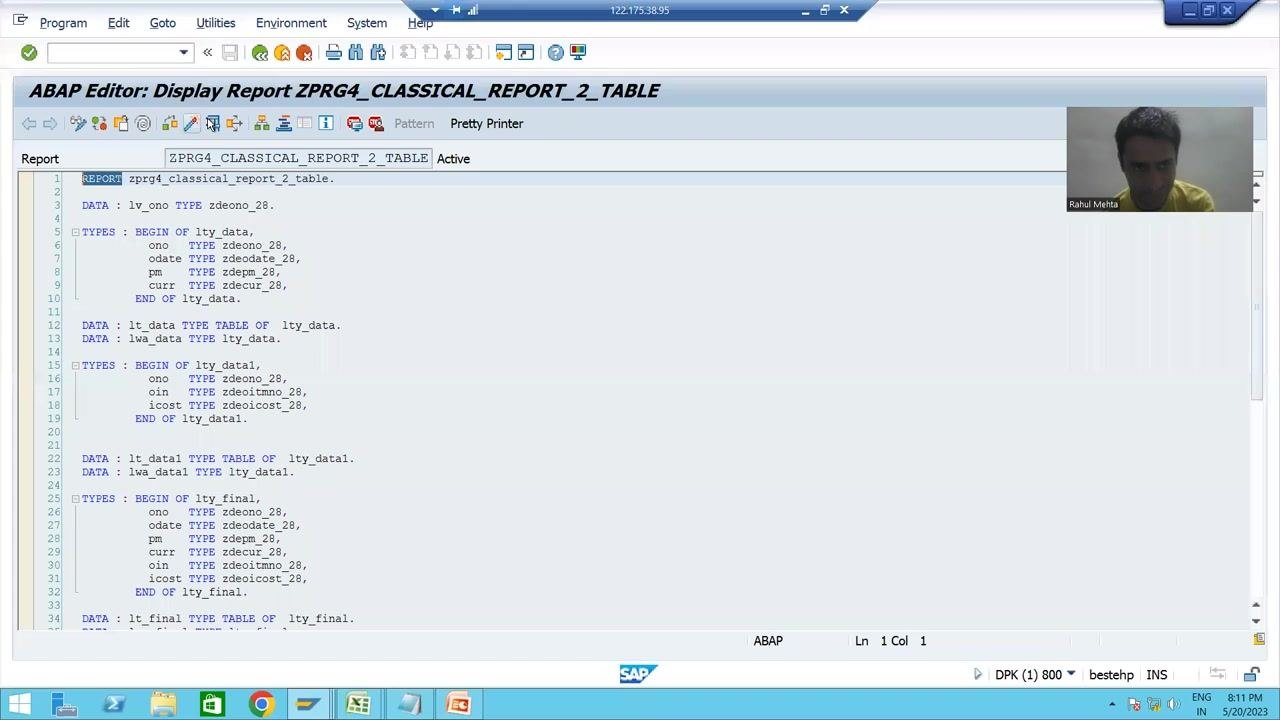 Create Report Transaction screen showing transaction code ZORD, selection screen 1000, and classification options.