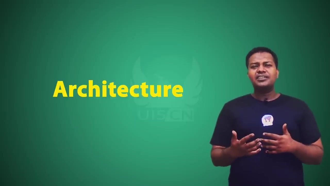 Presenter concluding the overview and preparing for the next section, "Architecture" text visible.