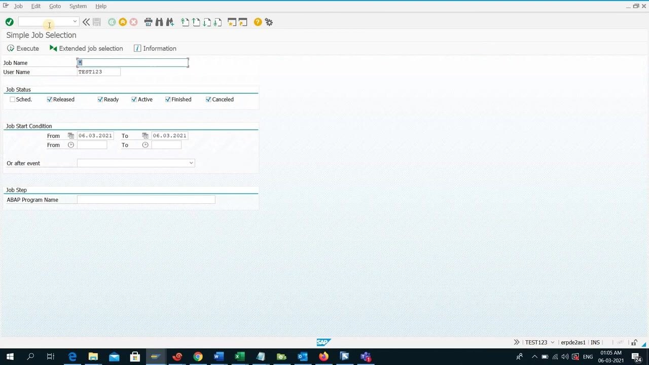 SAP Easy Access screen with the command field showing 'su01' entered and the SAP Menu visible