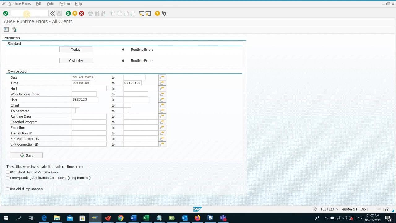 Profiles tab with the Save button highlighted, showing user TEST123 with the SAP_ALL profile