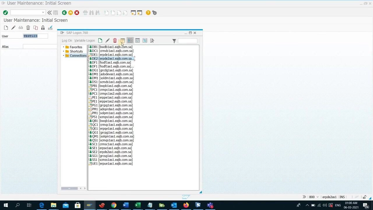 Display Users screen showing user TEST123 with the Address tab open and user details visible