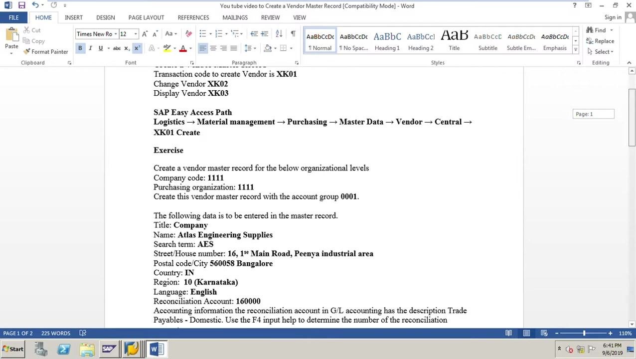 SAP Easy Access screen with the 'Logistics' menu highlighted, ready to navigate to the vendor master creation path