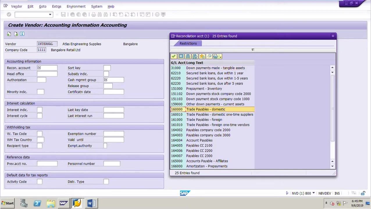 Create Vendor: Payment transactions screen with all fields blank, showing no bank or payment details entered