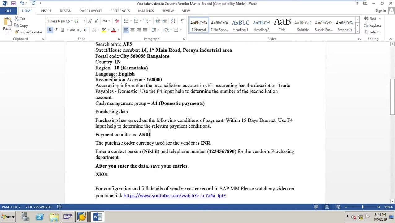 Create Vendor: Accounting information Accounting screen with F4 help showing A1 Domestic selected for Cash mgmt group
