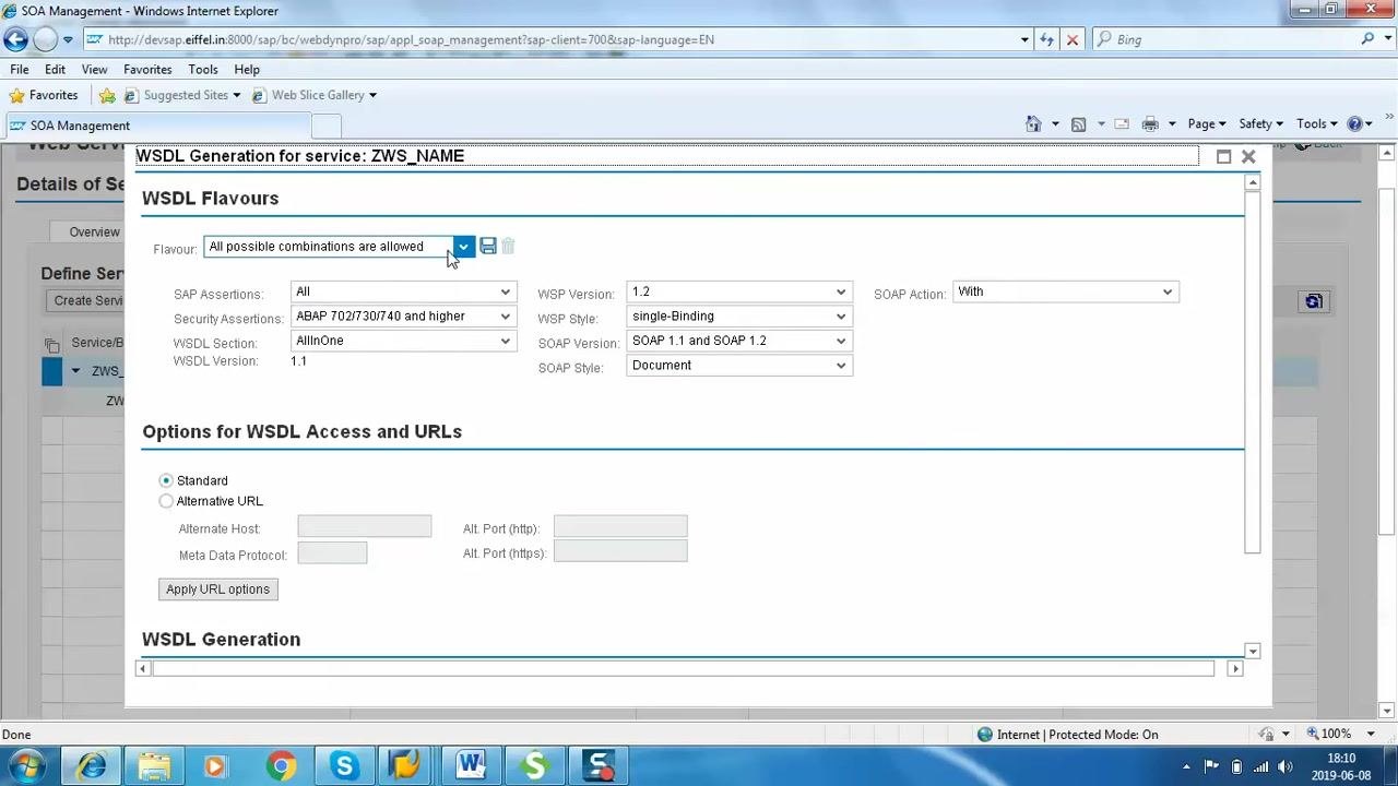 Details of Service Definition: ZWS_NAME screen. Service binding ZWS_NAME is listed as Active with description and creation type