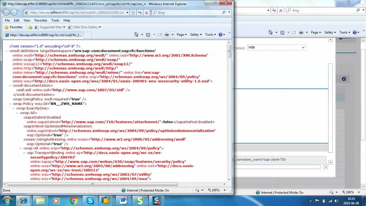WSDL Generation dialog for service ZWS_NAME. All possible combinations are allowed for Flavour. Various dropdowns for assertions, versions, and styles are set as described