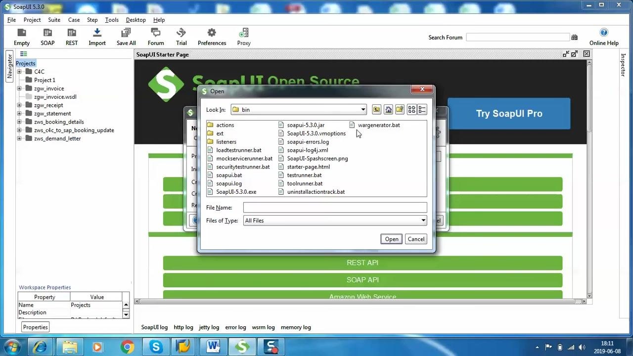 Windows desktop with many files and the SoapUI 5.3.0 shortcut icon highlighted, ready to be launched