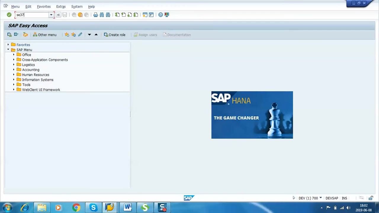 SAP Easy Access screen with 'se37' entered in the command field, ready to access the Function Builder