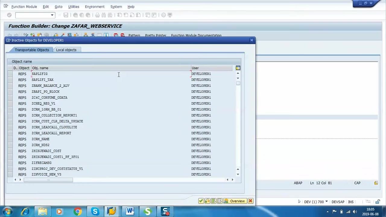 Source code tab in Function Builder with CONCATENATE statement being typed for IP_TITLE, IP_FIRSTNAME, and IP_LASTNAME
