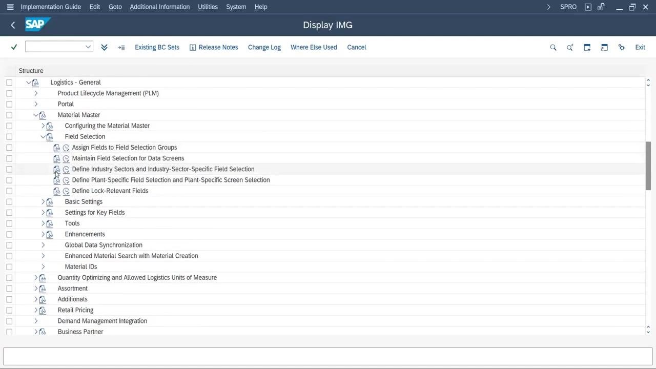 Overview of existing industry sectors in SAP