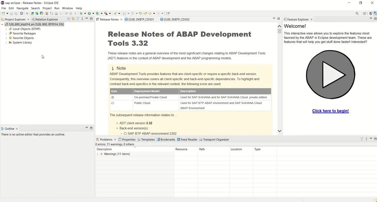 Eclipse IDE displaying the SAP project and release notes