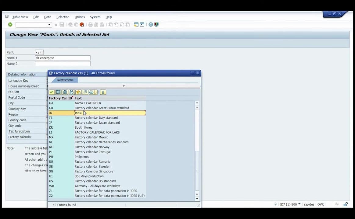 SAP screen with the Name 1 dropdown open, 'ab enterprise' being selected