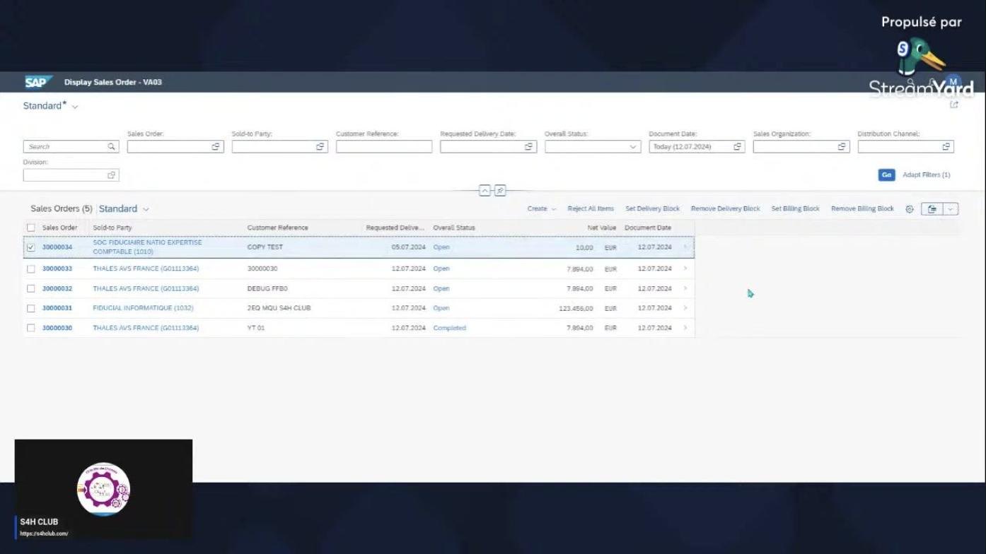 Manage Sales Orders screen with filters and sales order list
