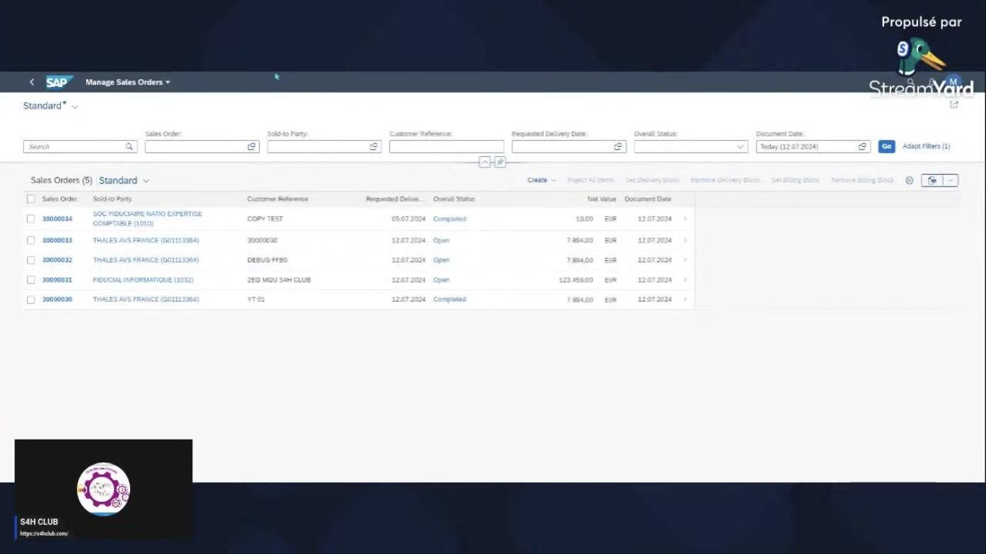 Manage Sales Orders screen with refreshed sales order list