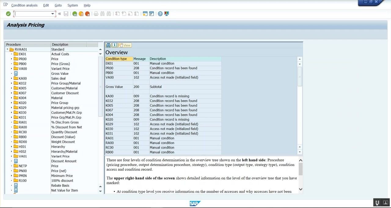 SAP "Analysis Pricing" window, unchanged, showing the end of the analysis session.