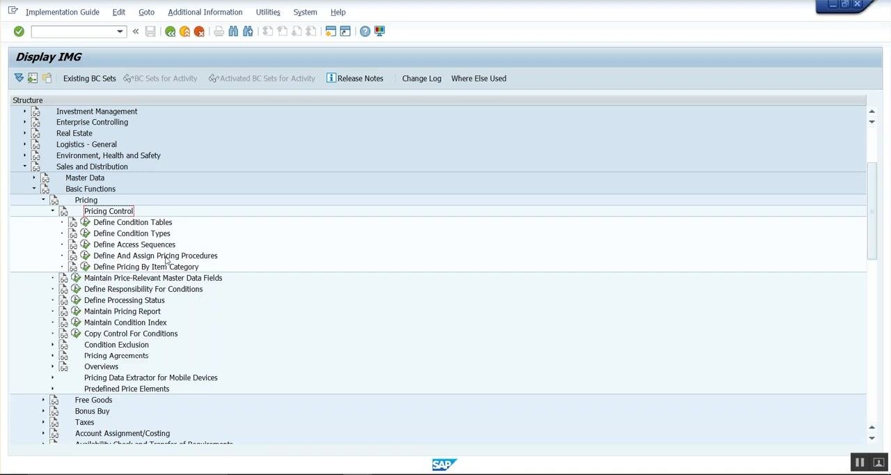 SAP IMG with Define And Assign Pricing Procedures highlighted