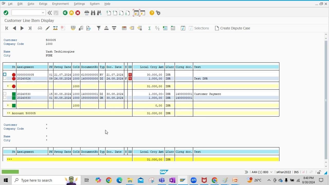 Customer Line Item Display results with updated layout, ready to save the layout