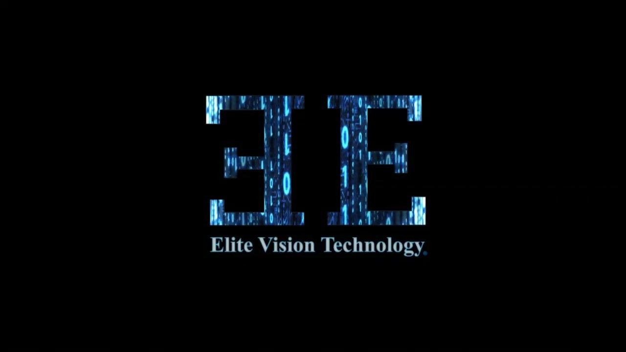 Screen displaying the "EVE" logo with a blue digital pattern and the text "Elite Vision Technology" on a black background. No user actions are being performed; this is a credits or branding screen.