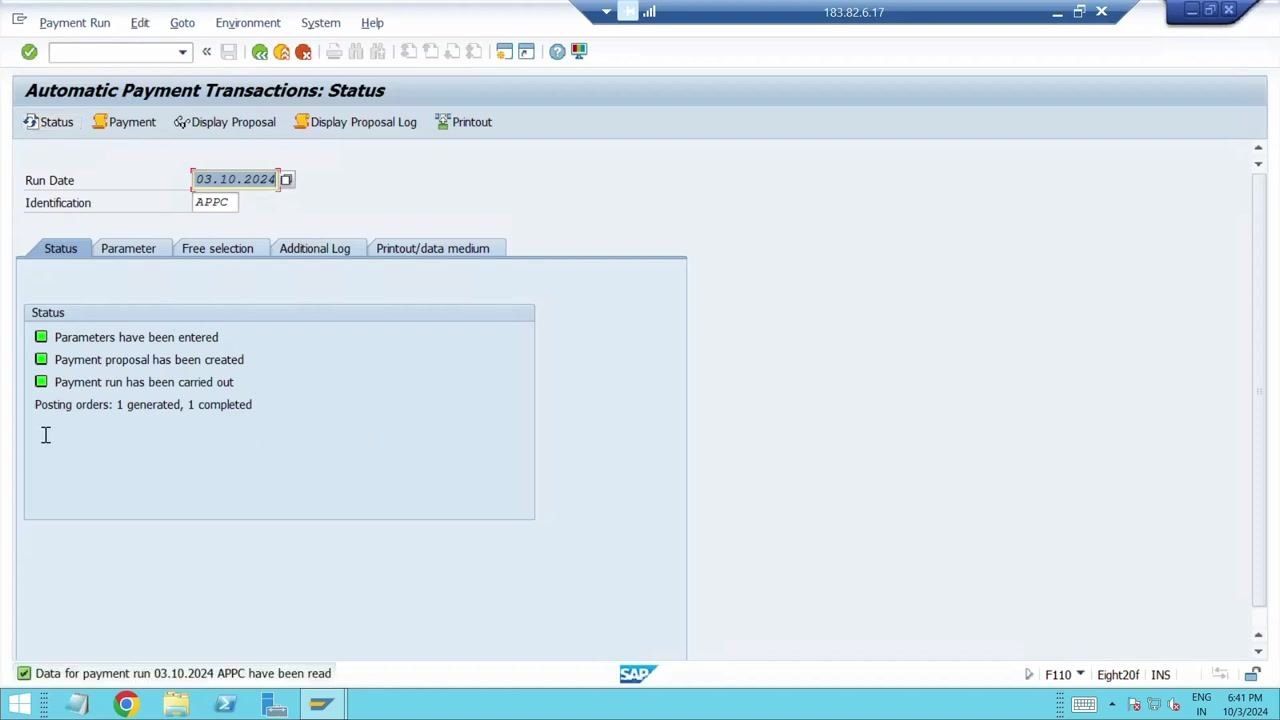 Automatic Payment Transactions: Status screen showing all steps completed and posting orders generated and completed
