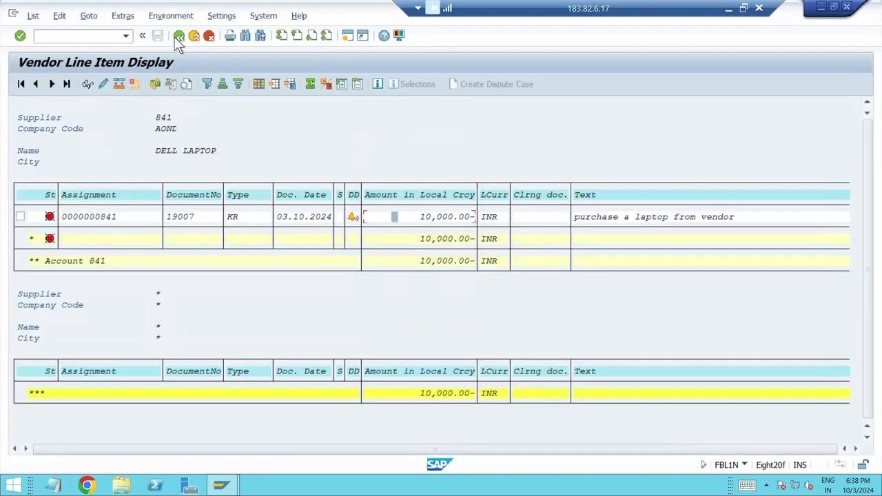 Automatic Payment Transactions: Status screen with Run Date 03.10.2024 and Identification field being filled