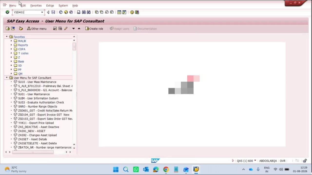 SALE REGISTER NEW input screen with the 'Find Variant' dialog open and 'CONSULTANT' entered as the variant.