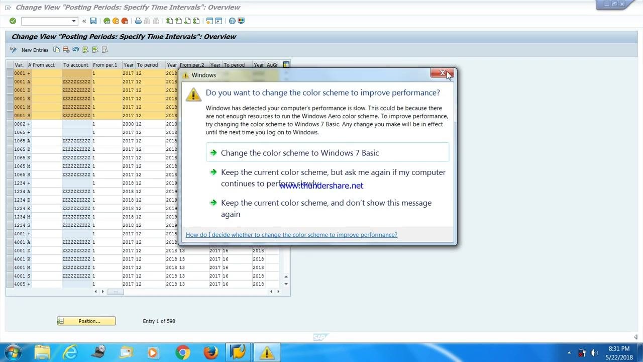 Pop-up showing account type options: valid for all account types, assets, customers, vendors, and more