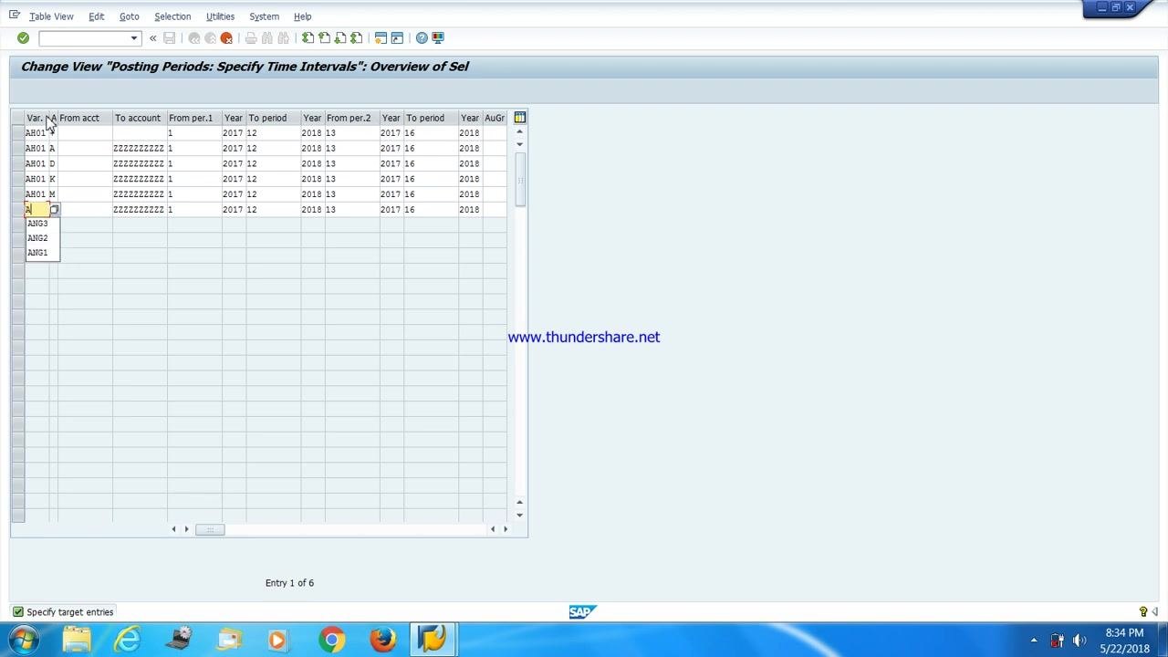 Screen showing all rows updated with the new company code variant AH01 and account types for each module
