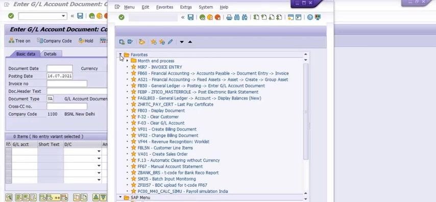 SAP Performance Assistant window displaying: "Document 1000000068 was posted in company code 1100" over the G/L Account Document Entry screen.