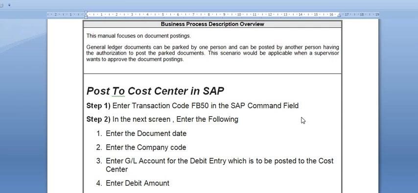 Screen showing the SAP menu navigation path and the FB50 transaction code, along with a sample FB50 entry screen for company code 1021.