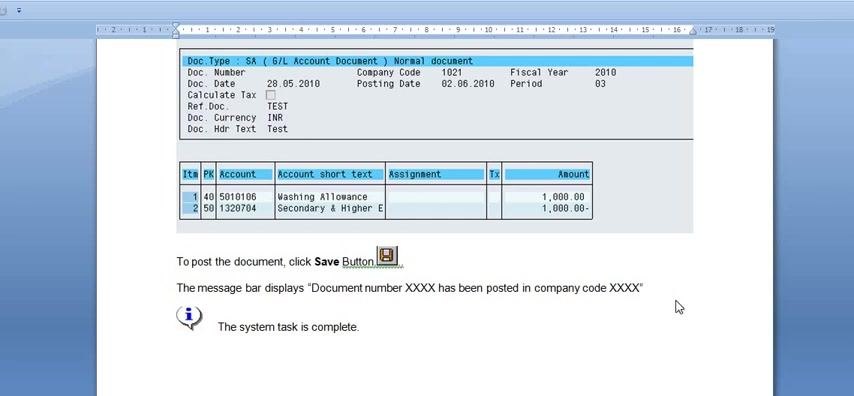 SAP Easy Access screen showing navigation to Accounting > Financial Accounting > General Ledger > Posting > FB50 - Enter G/L Account Document.