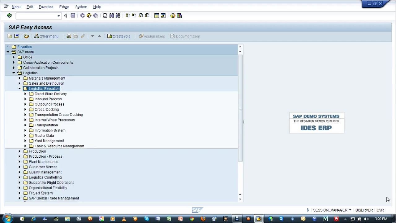 SAP Easy Access main screen with visible menu folders