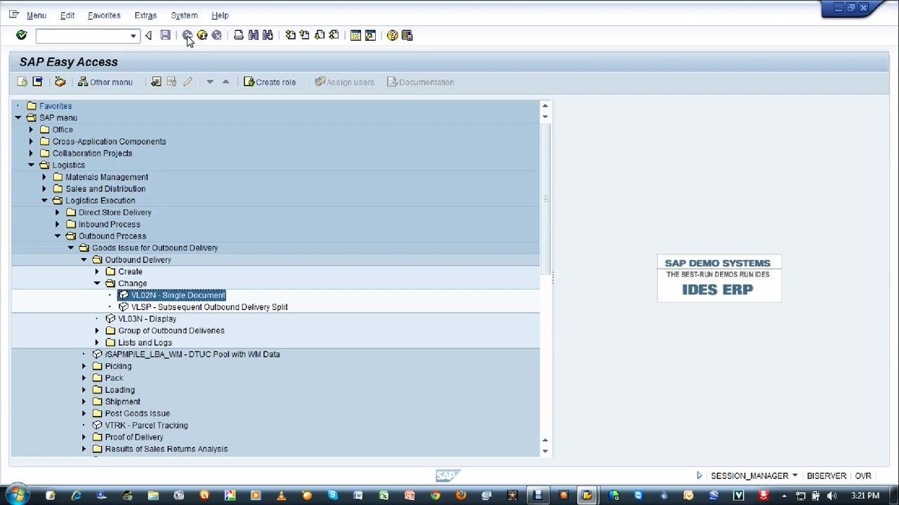 Change Outbound Delivery screen with outbound delivery number 80015949 entered
