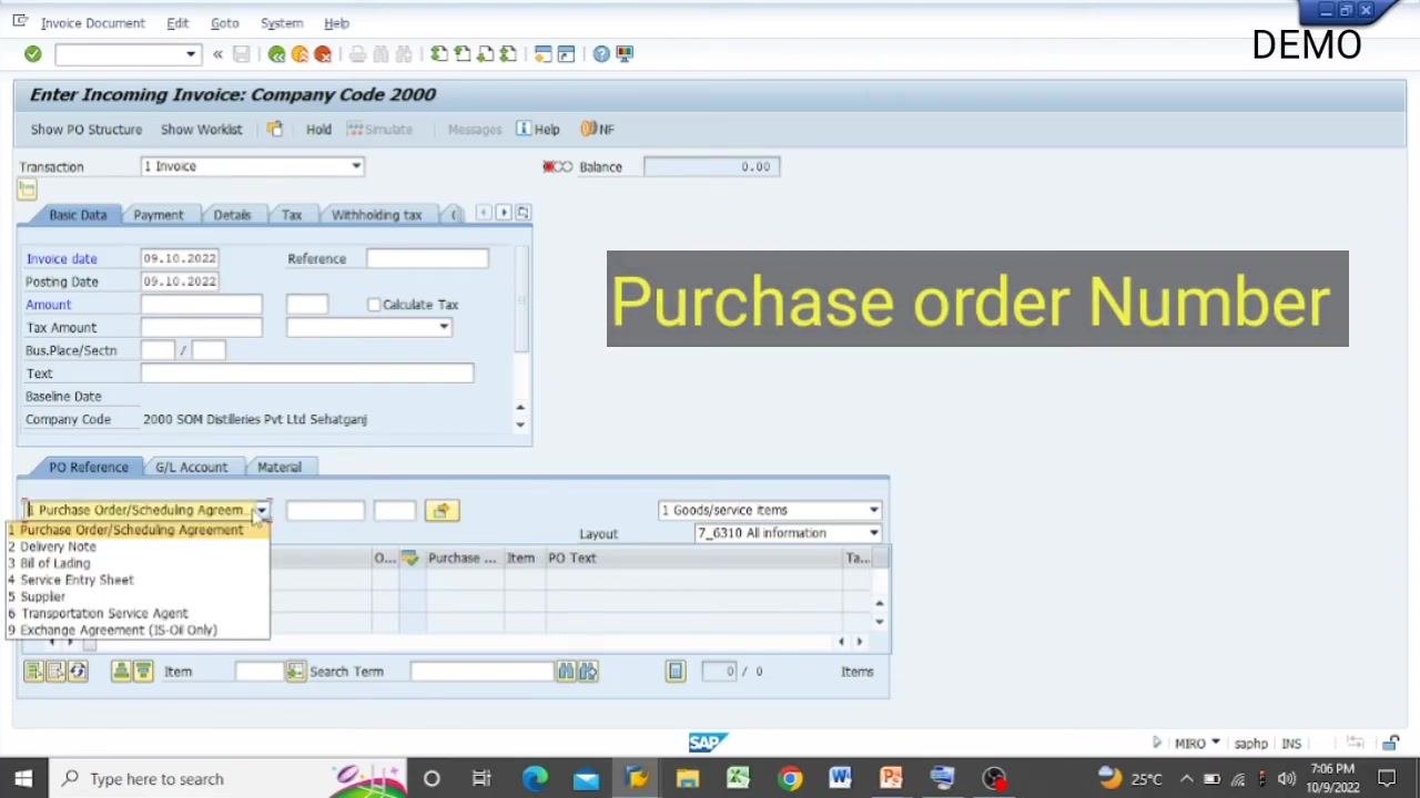 Dropdown menu in SAP MIRO showing the available source document reference types.