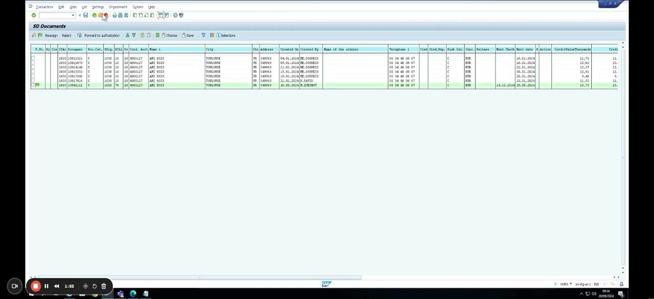 SAP SD Documents overview screen with sales document 10041111 highlighted.
