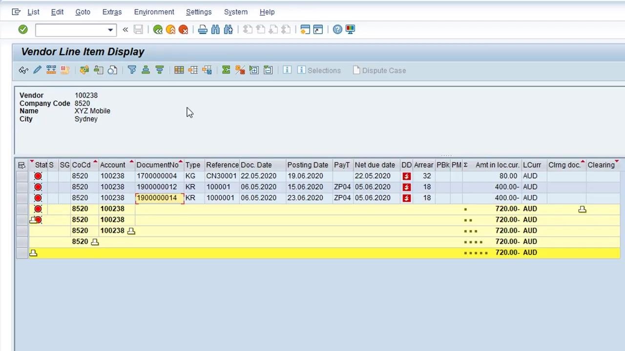 Vendor Line Item Display with the duplicate invoice visible and highlighted