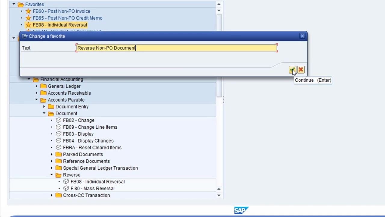 Reverse Document: Header Data screen with the Document Number being entered and a dropdown of recent entries visible