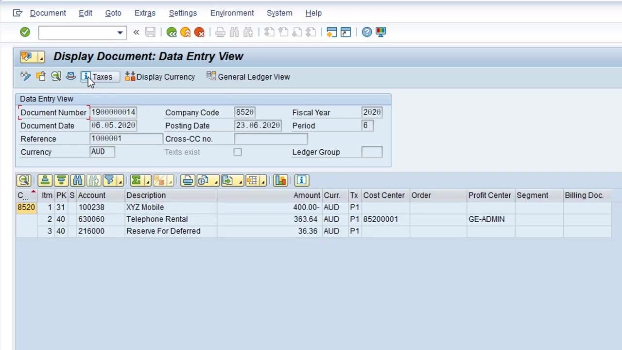 Reverse Document: Header Data screen with the confirmation message for the reversal document at the bottom