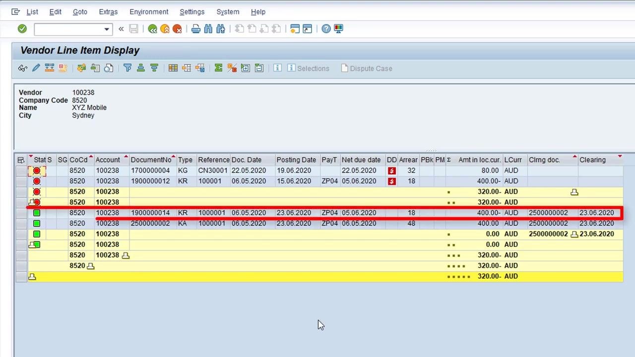 Vendor Line Item Display with the duplicate invoice highlighted before the refresh