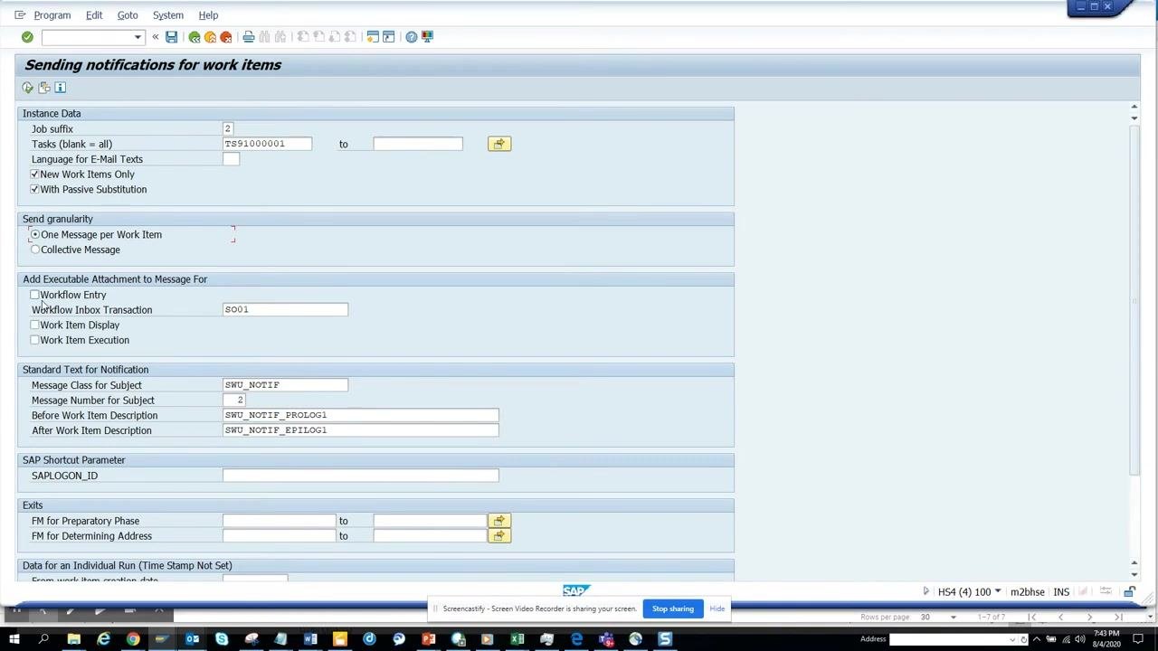 Add Executable Attachment section with Workflow Entry checked and SO01 entered for the Workflow Inbox Transaction