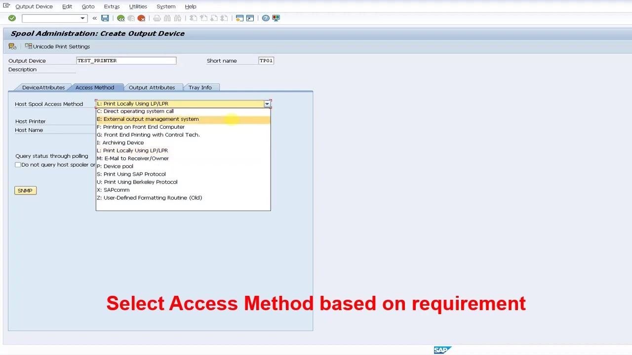 Output Attributes tab with default print mode and paper tray settings