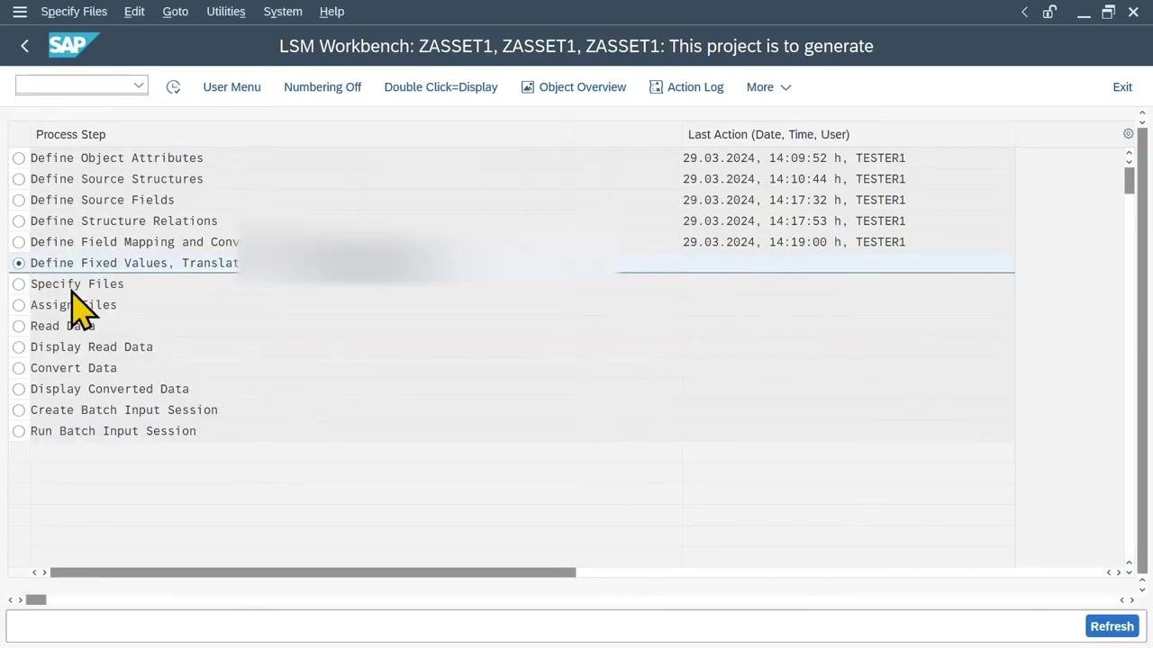 Excel sheet with only the data row visible, headers removed: 2000, 1710, 1, 0, TESTLSMW2, X, US10_OH, US10_PC11, Z_SEG